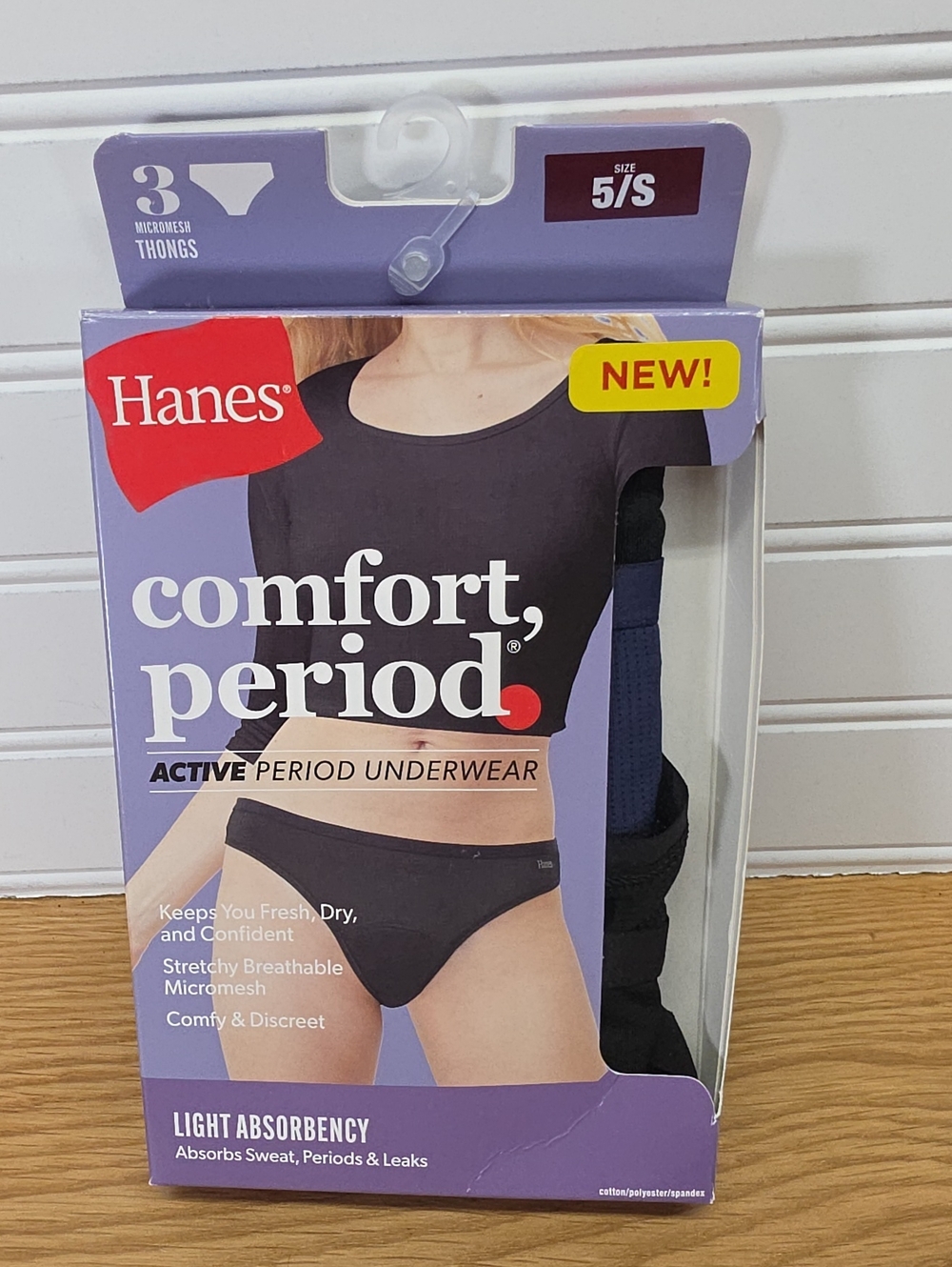 Hanes Comfort Period Active Micromesh Thong Underwear - Black And Navy Size 5